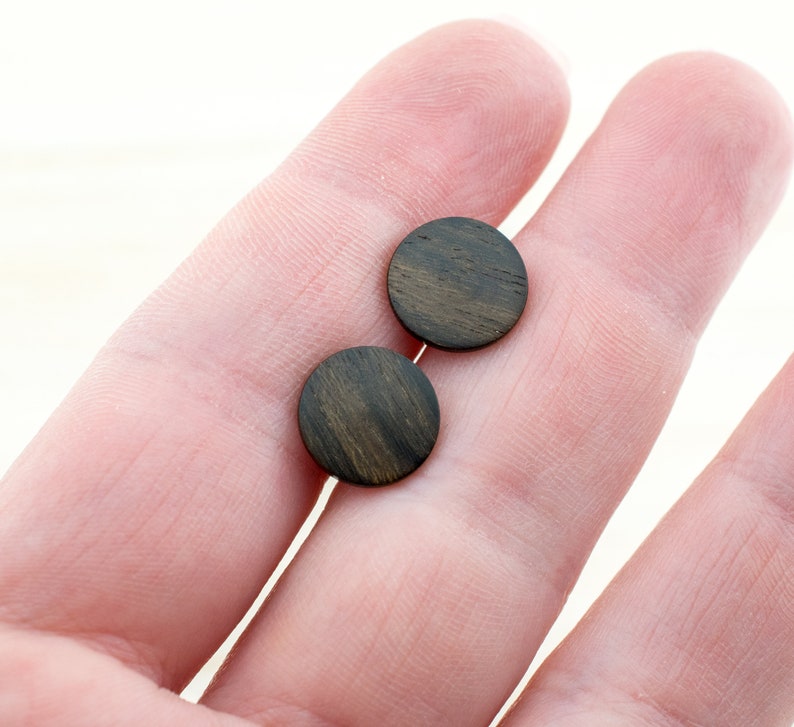 Wood earrings Ø11mm Wooden ear studs Thin post studs round Fake Plug Gauge Earrings wood faux illusion personalized wooden ear studs image 5