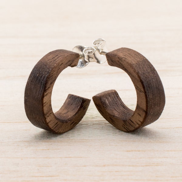 Holz Creolen 16mm Kreolen, kleine Hoop Ohrringe, Ohrstecker aus Holz, Geschenk für Mutter oder Freundin, Holzschmuck Naturschmuck Boho