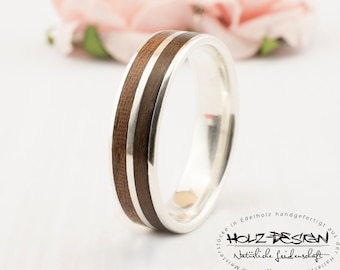 925 Silver Engagement Ring Mens Wood Wedding Bands Bentwood Ring matching Rings couple Ring Wooden Custom order couples wedding rings