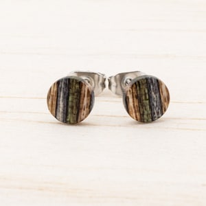 Upcycling ear studs 6mm, Summer Spring post earrings wooden, Recycling Earrings, mens stud earrings handmade, Gift for her, unisex jewelry