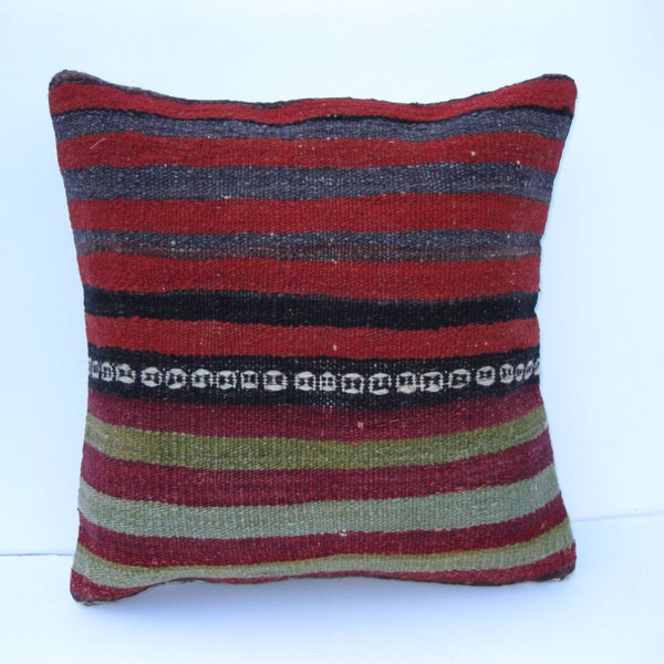 16x16'ethnic wool sham  pillow Wool  Pillow sofa kilim pillow cover kilim home decor unique cushion rare pattern throw pillow