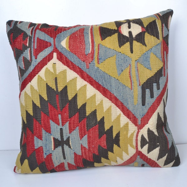 24" unique pillow case gift decorative pillow folk art throw pillow antique kilim pillow cover euro sham cushion pillow garden decor floral