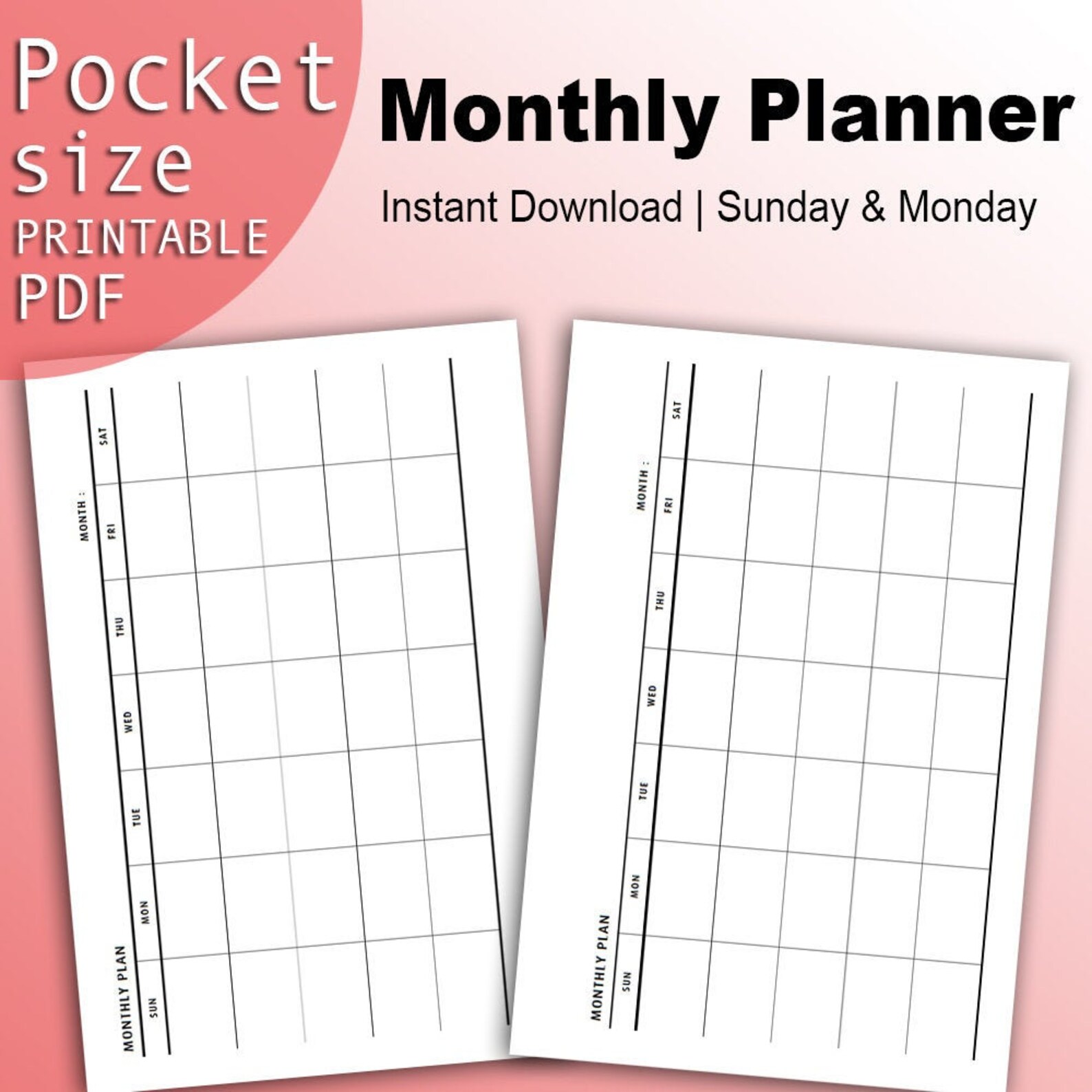 Pocket Planner Inserts Monthly Undated Printable Planner | Etsy