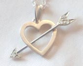18 k Weißgold und Diamanten Herz mit Pfeil - frei 9k Gold Kette - Valentinstag Geschenk