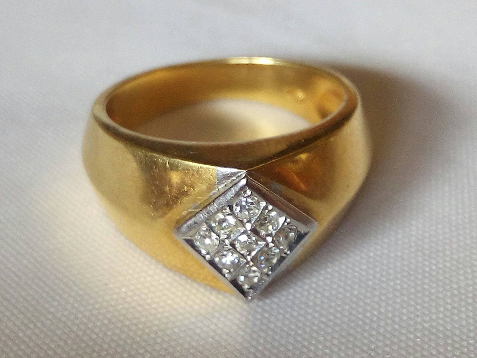 18k Bi-color Chevalier Ring with Diamonds Size 6.5 Gift | Etsy