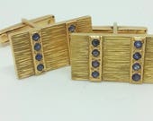Vintage 18k yellow gold Cufflinks (cuff links) with Sapphires - Christmas - Valentine's - Wedding -Gift for him