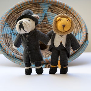 Hand Knitted Bulldog and Lion Soft Toys
