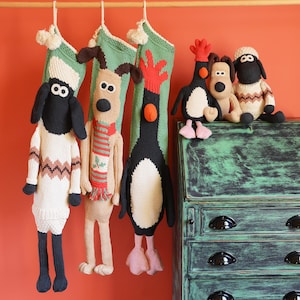 Wallace and Gromit Character Christmas Stockings - Hand Knitted
