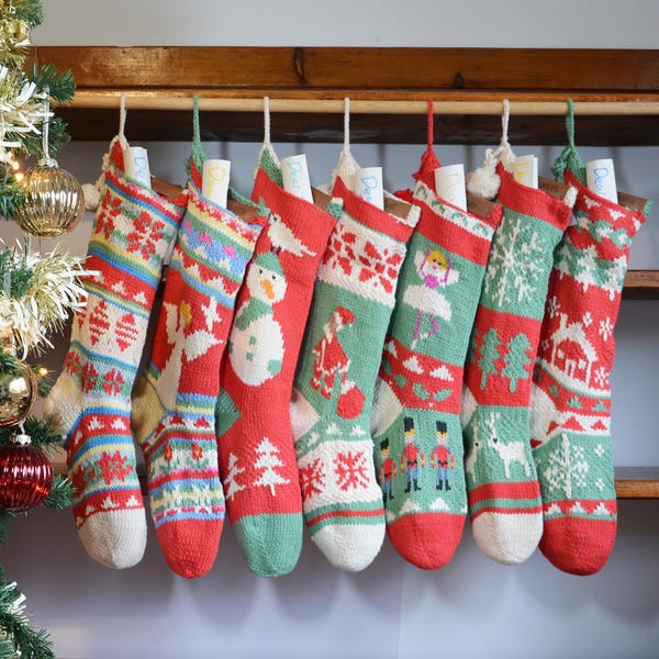 Personalized Traditional Christmas Stocking - Hand Knit