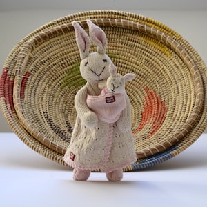 Set of Hand Knitted Rabbit Mother and Baby Soft Toys