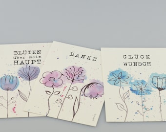 Cards Set BLÜTEZEIT, postcard, natural paper cream, DIN A6, watercolor