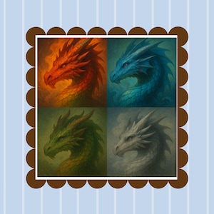 Elemental Dragons Large Counted Cross Stitch Pattern PDF for DMC floss, thread 300x300 Full Coverage