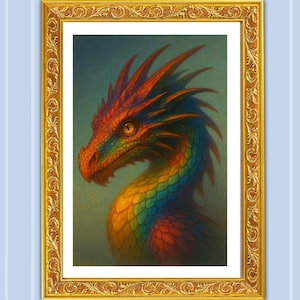 Rainbow Dragon, Large Counted Cross Stitch Pattern PDF for DMC floss, thread 200x300 Full Coverage