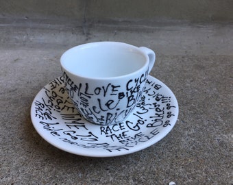 Bike madness! Hand painted espresso cup