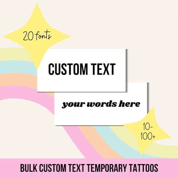 10-100 Custom Word Tattoos Bulk Quantities | 2in. Custom Quote, Words, Hashtag, Names Temporary Tattoo | Large Quantity Tattoos