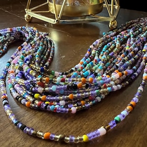 Vanity purple 3mm glass seed beads tie-on waist bead