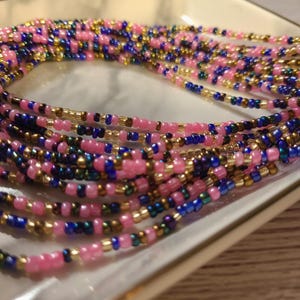 Masquerade pink ab 3mm glass seed beads tie-on waist bead