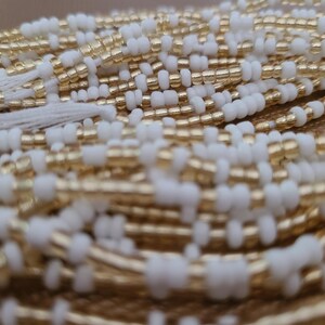 Gold and white waist bead 3mm beads tie on adjustable African waistbead