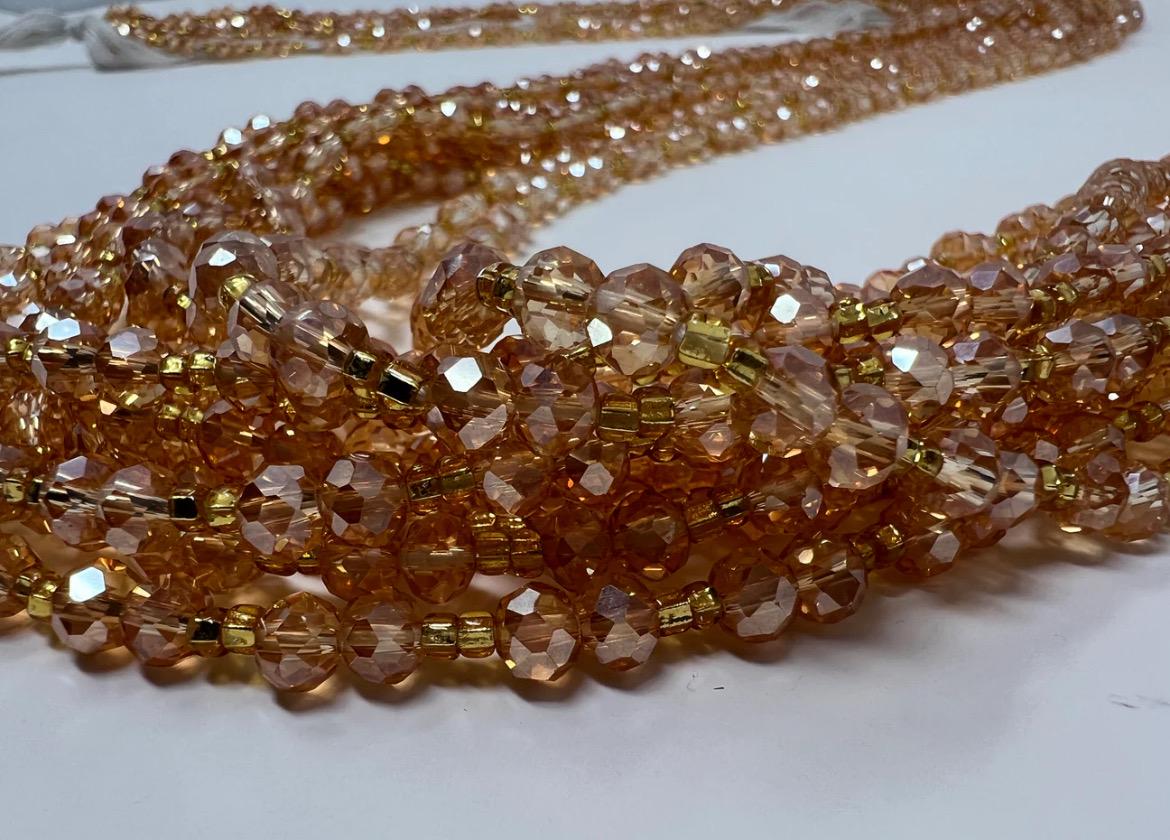 Crystal waist bead tie on crystal beads rose gold 6mm
