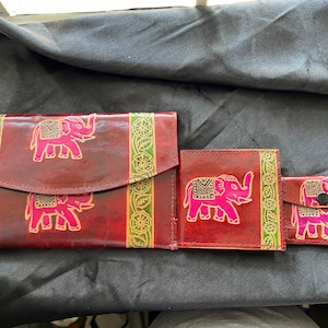 3-Piece Handmade Carved Wallet coin purse from India. Great gift for men and women.
