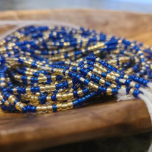 blue and gold waist bead 3mm seed bead tie on waist bead