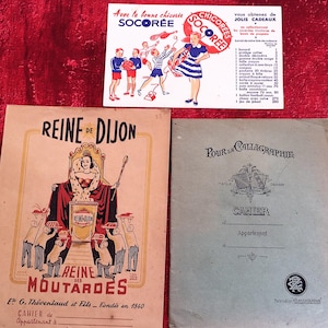 Ancien Cahier d'école, Neuf + Protège-cahier moutarde +Buvard-Écriture, Dessin, bloc-Note, calligraphie Vintage.scrapbooking-50 pages-France