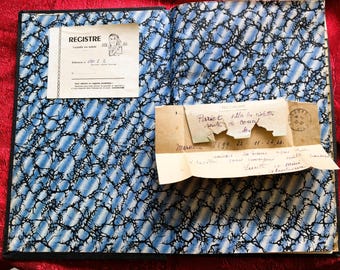Large Register Book Business accounts, France directory journal, Sale purchase -Notebook 200 Pages+Manuscript+letters of exchange + telegram