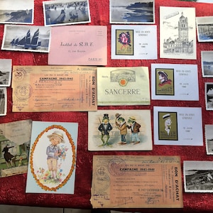 Scrapbooking Antique French lettres,Postcards illustrées,timbres,Photograpy,restrictions war WW2 Chromos vintage Script French Free shipping