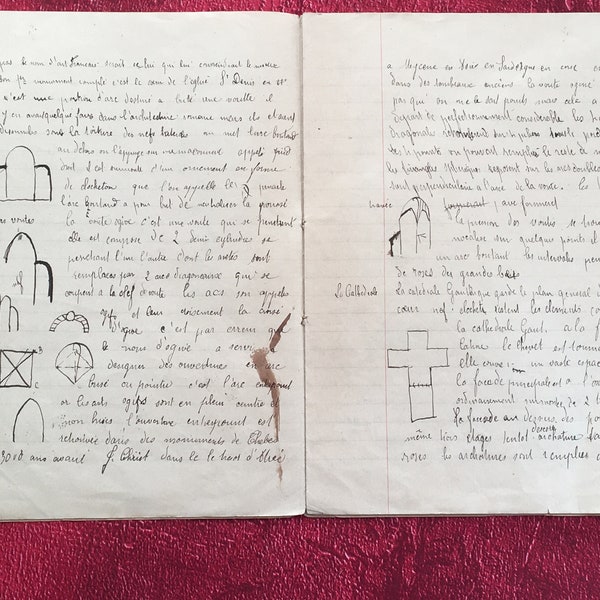 1887 Ancien Cahier d'école de Dessin -Ecriture , bloc Note ,calligraphie Vintage. scrapbooking - Les 7 sages de Grèce