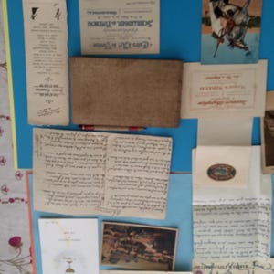 Scrapbooking :Carnet dessin-1 Aquarelle-2 Lettres manuscrites-2 Menus-1carte naissance-3 cartes postales-2 carte visites-Junk-indésirable