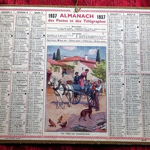 France 1937 Almanach Calendrier Vintage des Postes & Télégraphes Grand format-Une visite aux grands parents-Imprimeur Oberthur-13-BDR