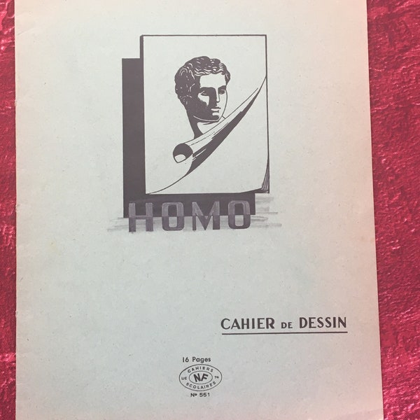 Ancien Cahier d'école de Dessin Homo ,neuf, librairie Larousse N.F -Ecriture , bloc Note ,calligraphie Vintage. scrapbooking-
