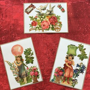 1882 Real Chromos made up of 3 cards on cardboard support -Chromos in relief called "cut outs" collésoriginal chromolithography
