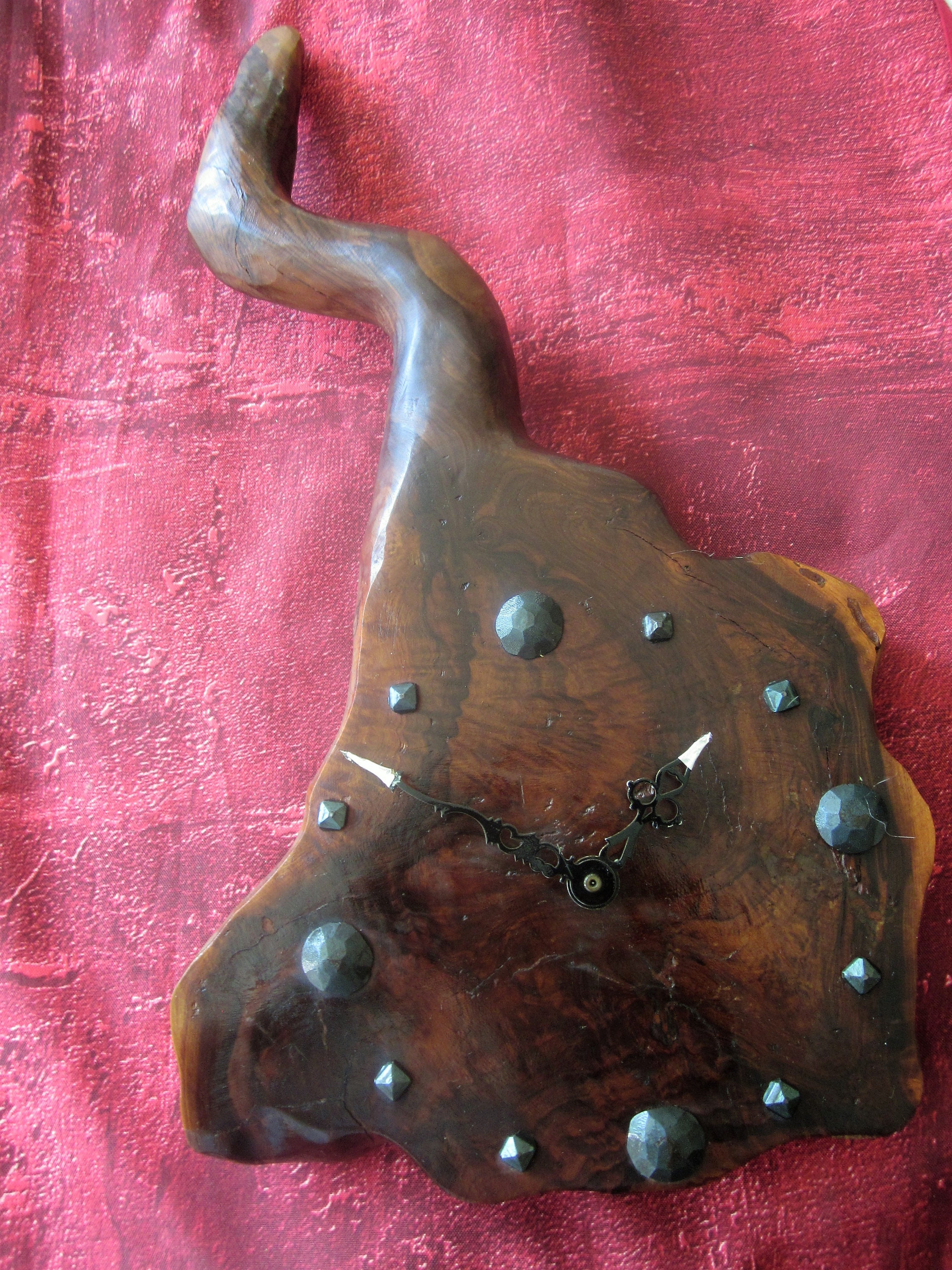 Vintage Clock Wall Pendulum Olive Wood 50/60 Years Horlogerie Clock Decor Mountain Ski Country Style