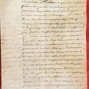 May include: Aged parchment document with handwritten script, featuring a circular seal and ornate flourishes. The document, likely a historical record, is on a red background. The date 09/08/1752 is visible.