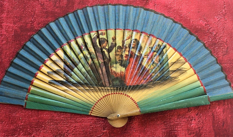 Eventail Danse espagnola Flamenco Dance espagnol éventail en bois RANGE Fan HAND FAN paint on wood made in Spain Espana Espagne handfan imagem 1