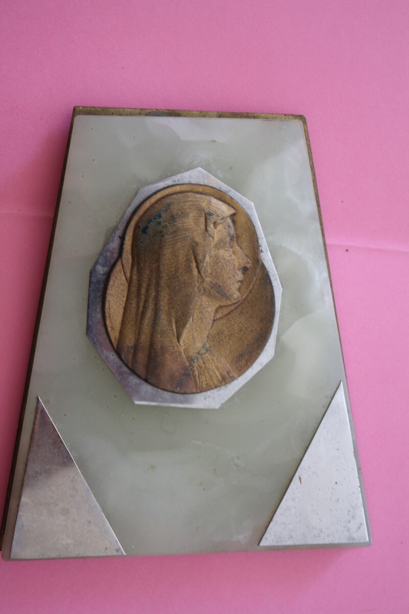 Religious Plaque Onyx Marble, Virgin Mary, Holy Virgin, Object Of Worship, Devotion, Catholicism, Ch