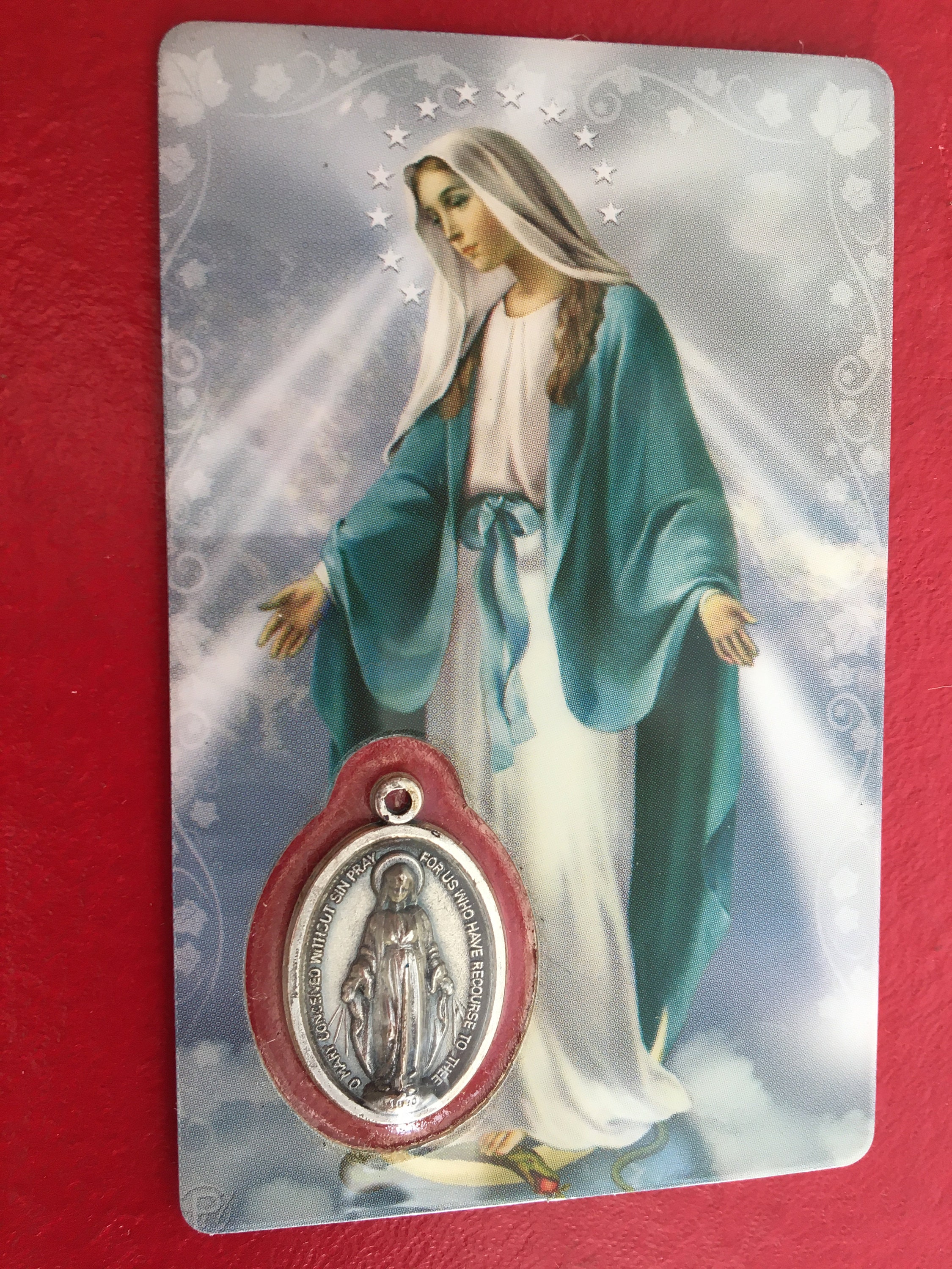 Médaille Miraculeuse-Prière Je Vous Salue Marie-Canivet Image Icône, Carte Sous Protection Plastique