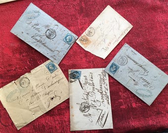 1850 France 5 Letters Blue envelope Cérès stamp cancellation: Stamp with date of the French post office