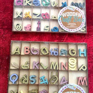 Two-Handcrafted wooden Kraft Box letters decorative colored sequins-2 Boîtes artisanat lettres bois-paillettes décor couleur-scrapbooking