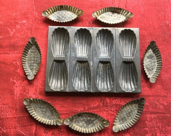 Vintage Mold for 8 Cakes Cake tray of "Madeleine" baking mold and 7 tartlet molds from France
