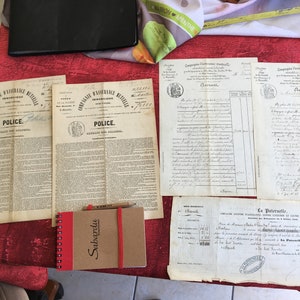 Raro 6 Manuscritos-1889+Caderno+lápis Papéis antigos, recibos, impostos, cartas de câmbio França-La Paternelle-Éphémère-Colagem-scrapbooking