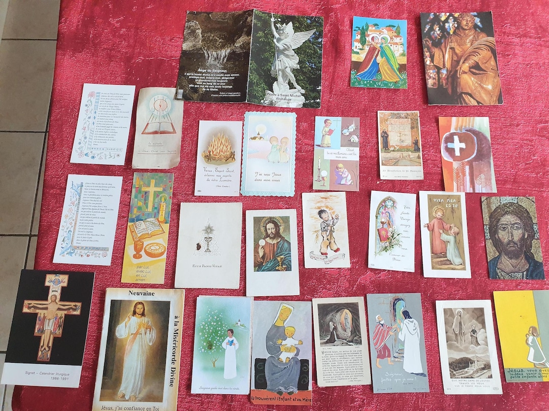 Vintage Collection of 27+ French Catholic Holy Cards Double-sided ...