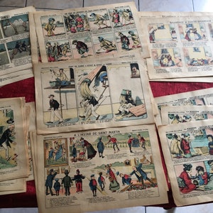 4 verschiedene Tafeln Bilder Pilgrim Epinal illustrierte Werbung Humorvolle Comics Apotheke Lyon Frankreich Scrapbooking Vergänglich