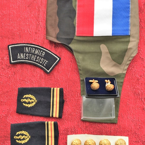 Brassard Tricolore+4 Boutons dorés-épaulettes major+Badge infirmier+Boutons manche-Militaria Equipement armée française