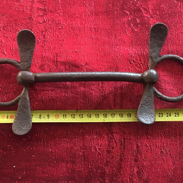 Vintage Horse Mullen Horse Bits ,Wrought Iron, Large Bar:0.39" thickness x 10.62" length x 5.11" width Rings,Repurpose Towel Rackh