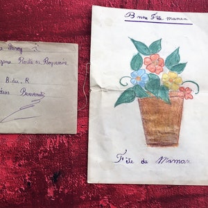 1927 Handschriftliche Zeichnung „Alles Gute zum Geburtstag – Mutterliebesbrief – Themensammlungen Jahreszeiten und Feiertage – Edwige: Aubagne-Gedicht an ihre Mutter.“