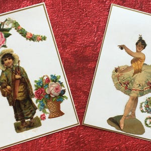 Kwiaty Postacie 1882 Real Chromo skomponowane w 2 kartach na tekturowym podłożu-Chromos wklejone w relief zwany chromolitografią „wyciętą”-