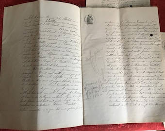 Manuscript bound with string+3 sheets-Old paper Napoléon 3 French Republic-Commercial document-Ephemeral- -Parchment-Collage-scrapbooking