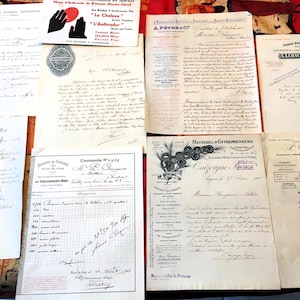 Scrapbooking Vecchi documenti 8 Bellissime fatture illustrate 1900 + 1 carta assorbente ---- Compri quello che vedi. cioè 11 lotti in totale